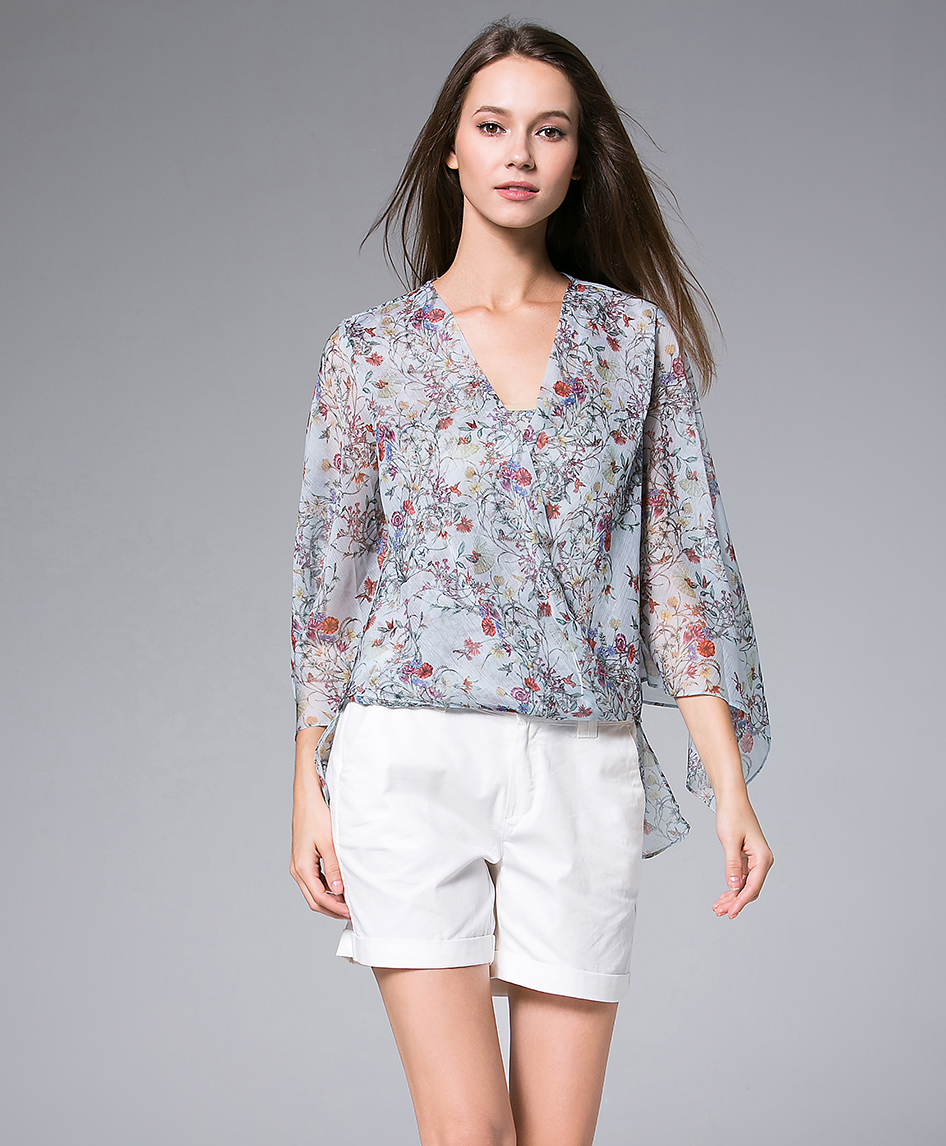 Tops - Flowers Printed silk Chiffon top